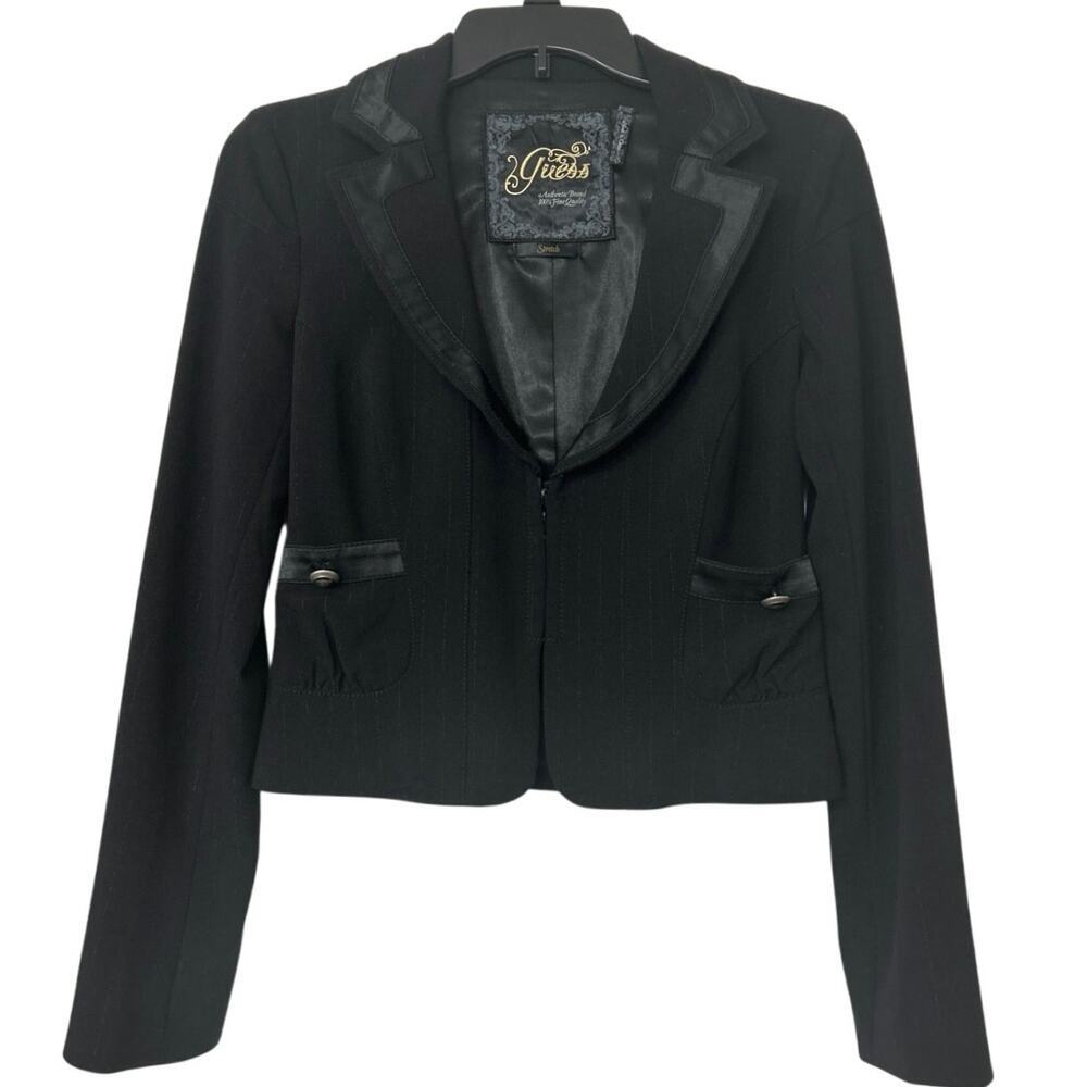 Guess Y2K Black Fitted Crop Blazer w/ Metallic Pinstripe & Corset Seaming Small